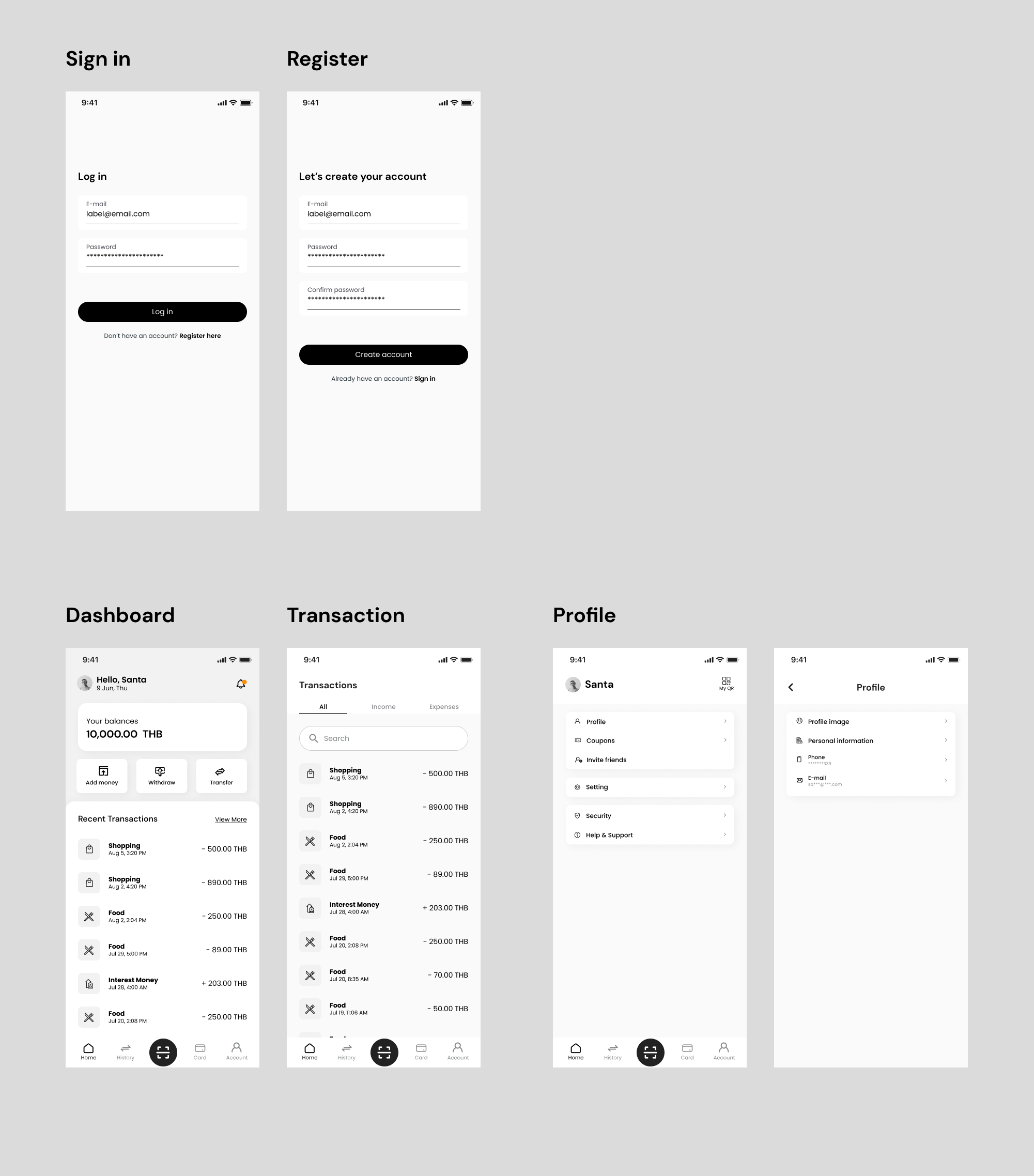 app screens overview